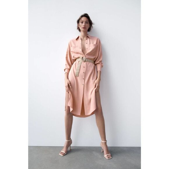 ZARA OVERSIZE DRESS WITH BELT PALE PINK - Picture 8 of 8